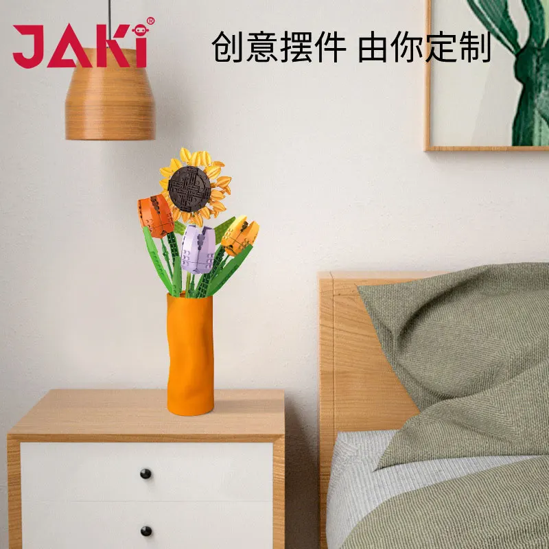 JAKI building block flower sunflower rose ins wind immortal flower teacher's day girl gift assembly toys