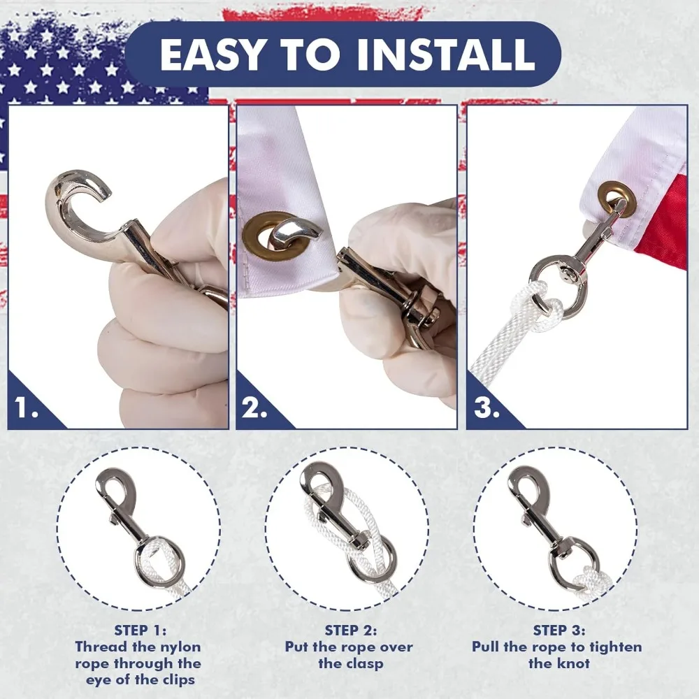 مجموعة أدوات عمود العلم - حبل هاليار 50 قدم مع 4 قطع خطافات دوارة لعربة العلم الخارجية والتخييم وحبل الغسيل ومقود الكلاب