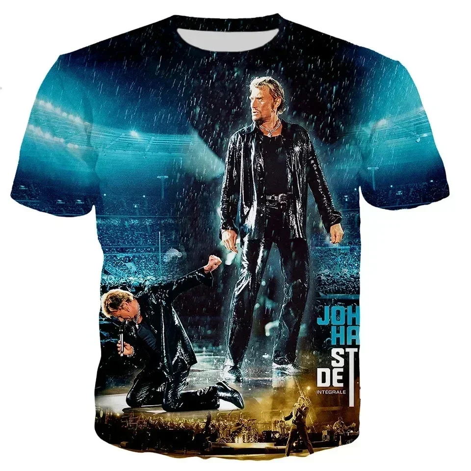 Explosive Singer Johnny Hallyday Trendy T-shirt 3D Printing Men's Round Neck Breathable T-shirt Casual and Comfortable Sports