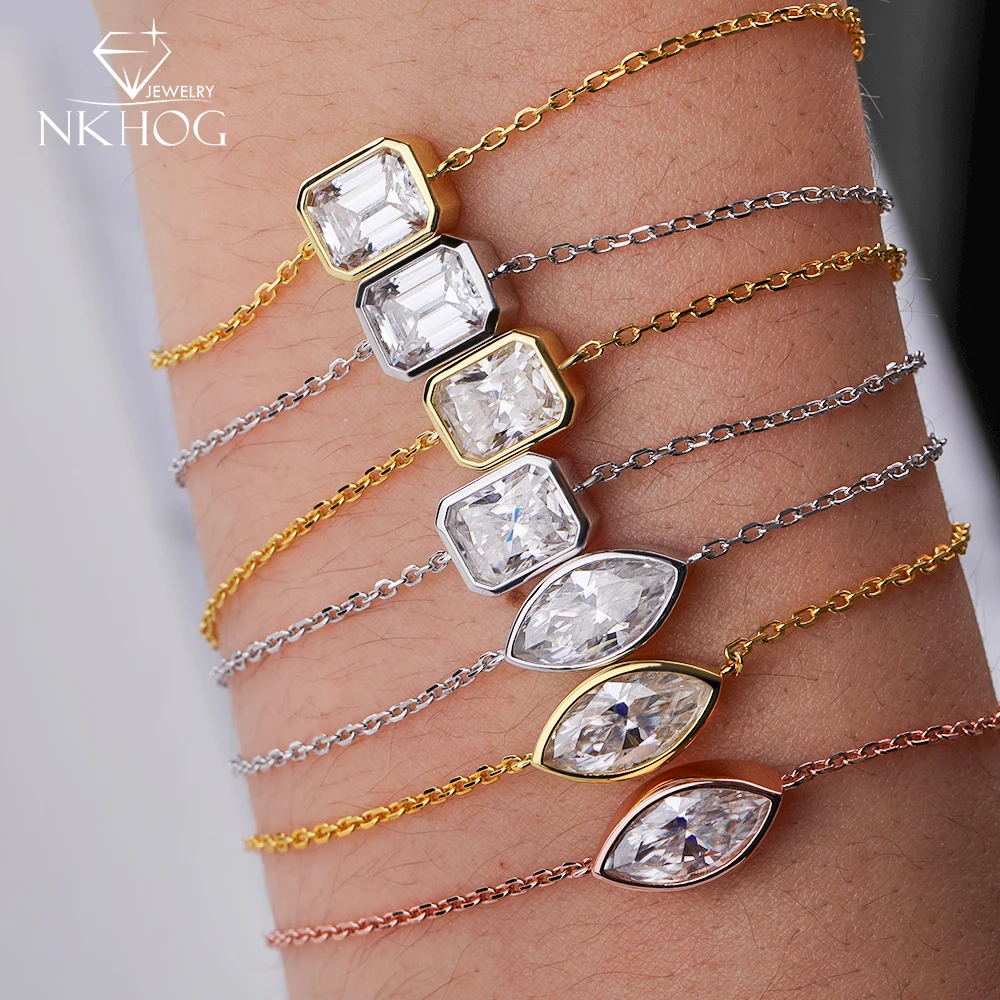NKHOG 1/2CT Marquise/Emerald/Radiant Cut Moissanite Bracelets Women S925 Silver Lab Diamond Hand Chains Party Fine Jewelry Gifts