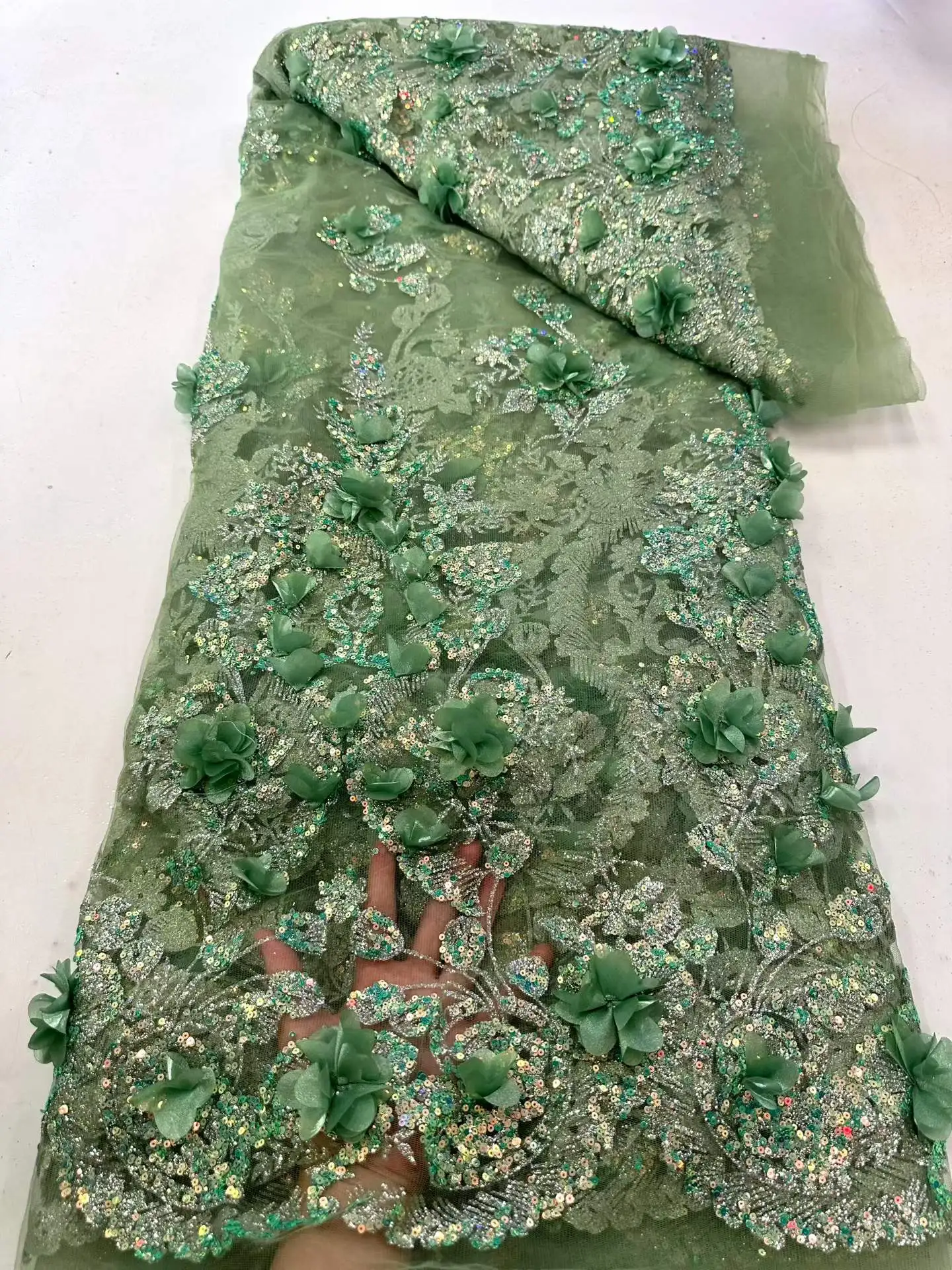 

Африканское нигерийское вышитое кружево с пайетками и бисером, 2026, высококачественная 3D аппликация в виде цветов, французское тюлевое кружево для свадебных платьев