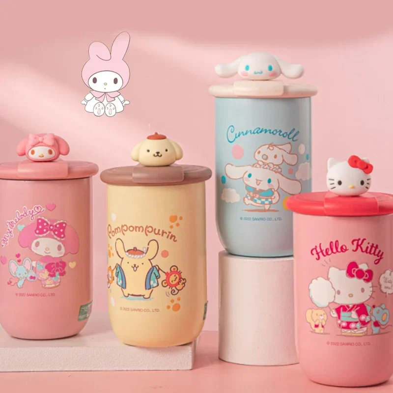 

Sanrio Kawaii Hello Kitty Water Cup My Melody Cinnamoroll Kuromi Student Cartoon Insulation Cup Office Rotating Lid Coffee Cup