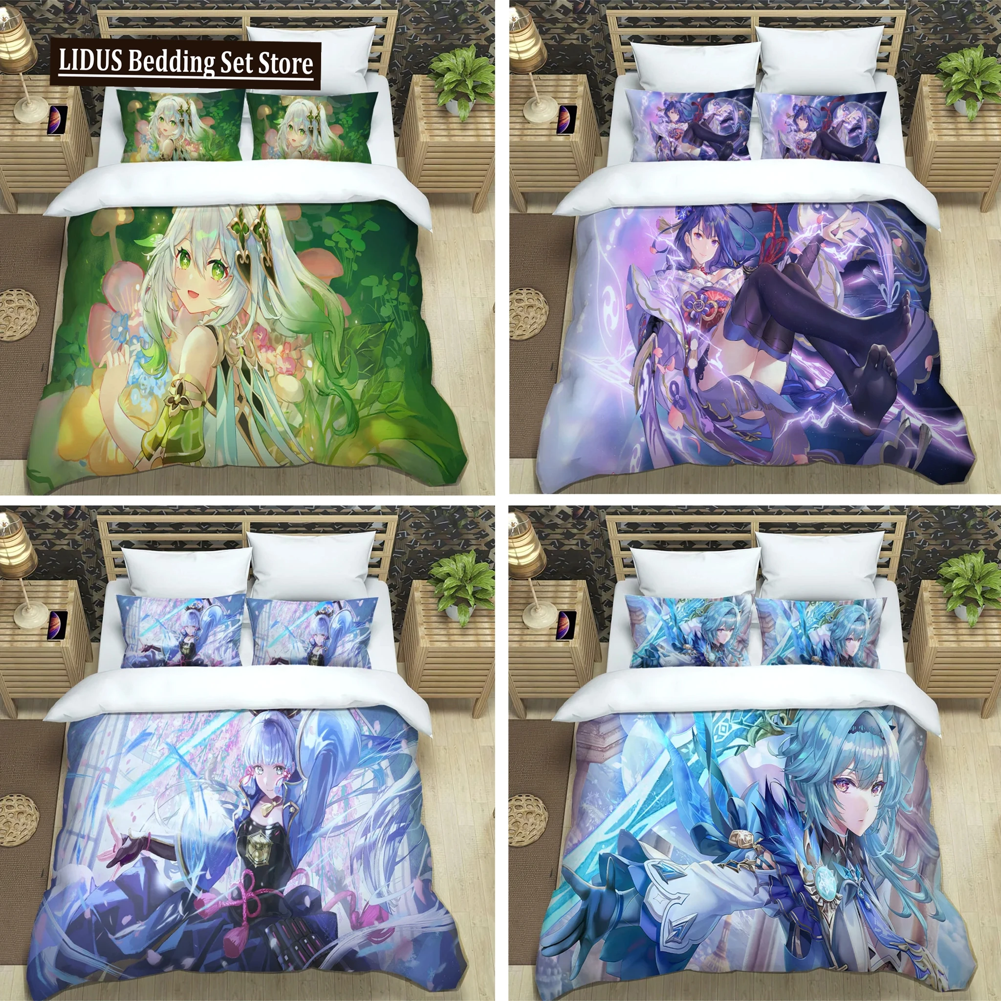 

Anime Genshin Impact Bedding Set Boys Girls Twin Queen Size Duvet Cover Pillowcase Bed Kids Adult Fashion Home Textileextile