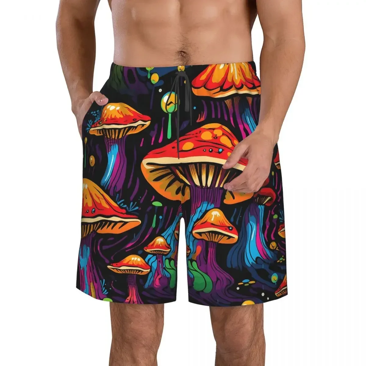 Acid Trippy Weird Psychedelic Wavy Mushroom Trunks Beach Board Shorts Casual Quick Dry Swim Summer Men Pants