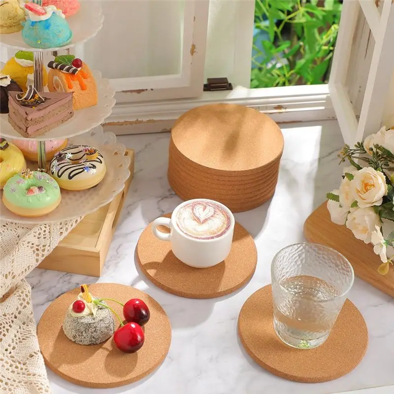 J1UL1N 12 Pcs Round 6In Absorbent Cork Coasters Wooden 0.3 Inch Thick Cork Plant Coasters For Home, Drinks Coffee Table Dining
