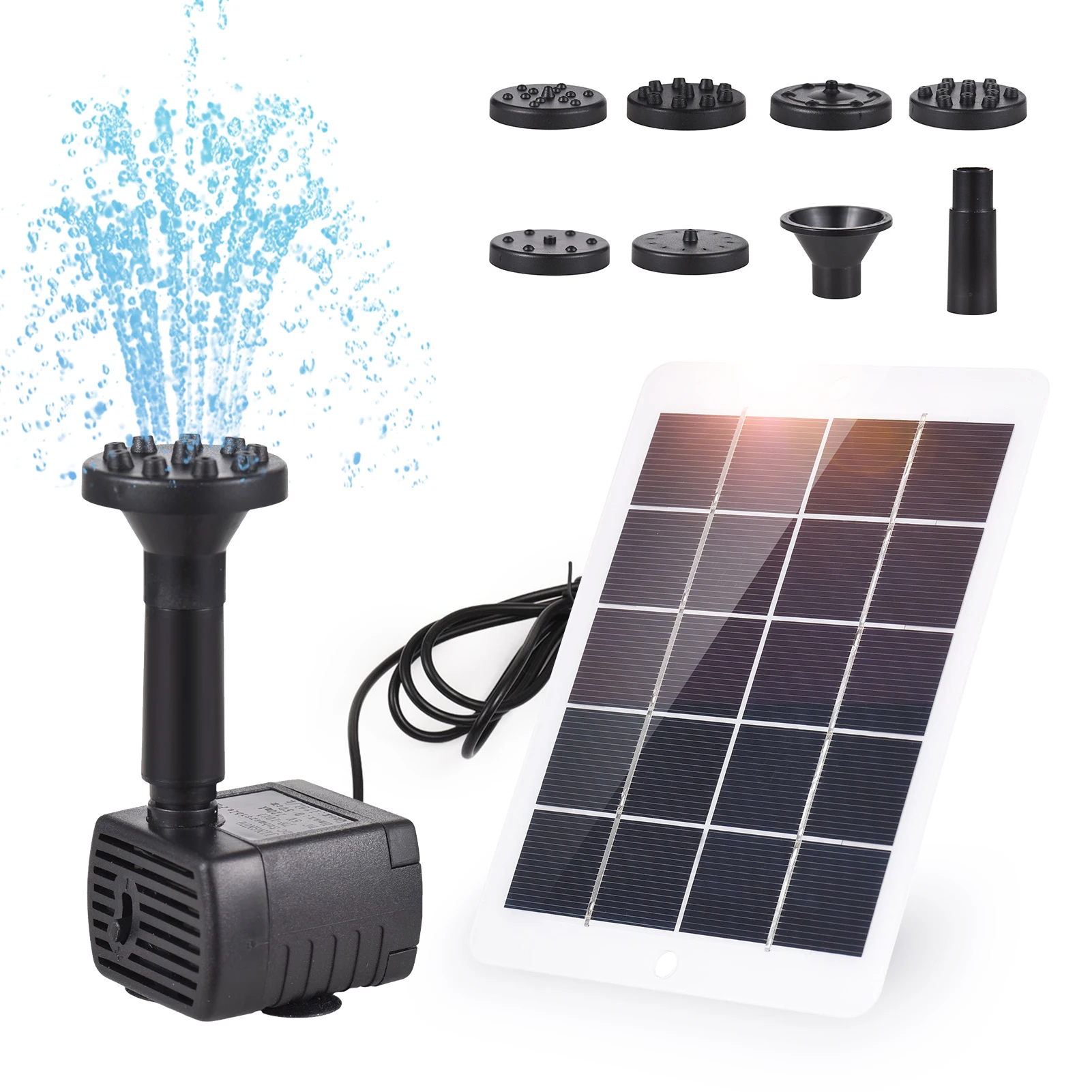 

Fountain Bird Bath Solar Fountain Pump Water Pump Kit with Solar Panel 7 Nozzles for Fish Tank Small Pond Garden Decoration