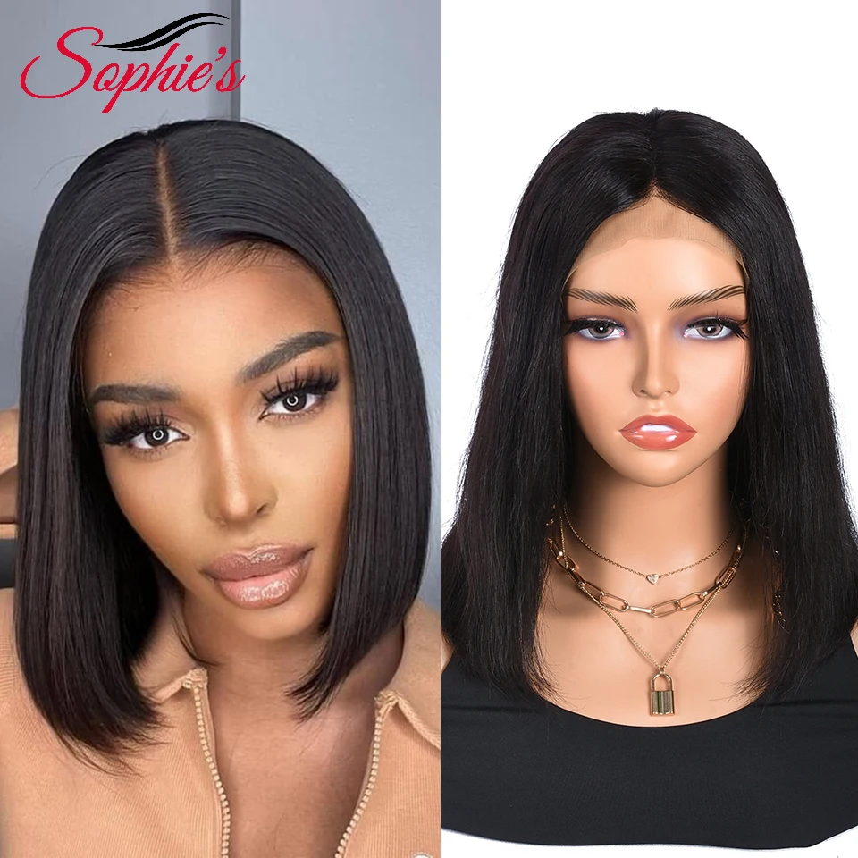 

Sophies Short Bob Wig 13*4 Lace Frontal Human Hair Wigs For Women Natural Color Brazilian Hair Remy Hair 180% Density 8-14 Inch