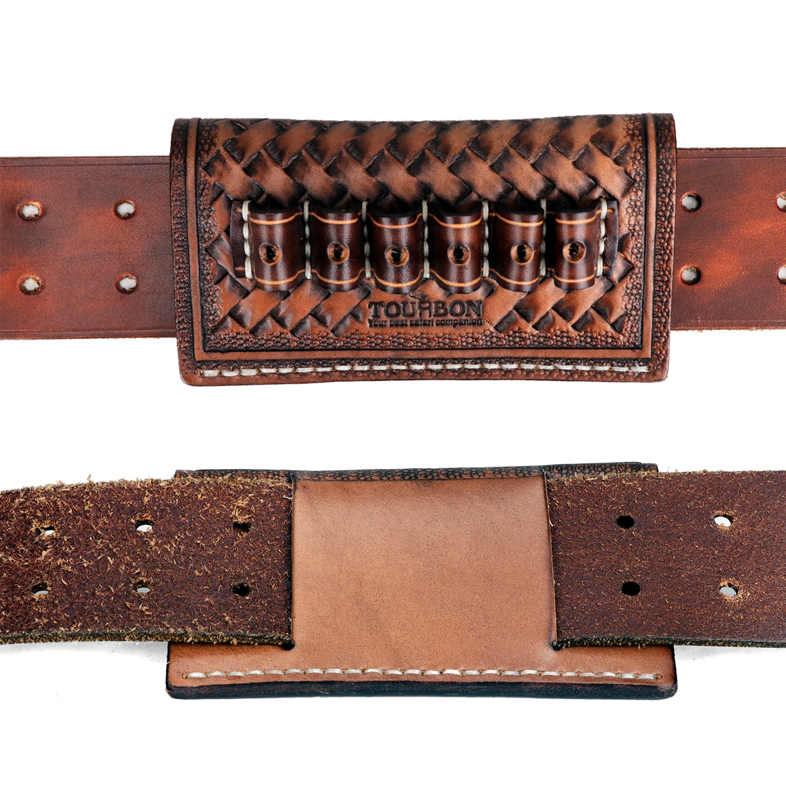 Tourbon Hunting Leather Rifle Shell Cilp Belt Ammo Holder 6 Rounds Shot Bullet Cartridge Carrier with Belt Loop Shooting