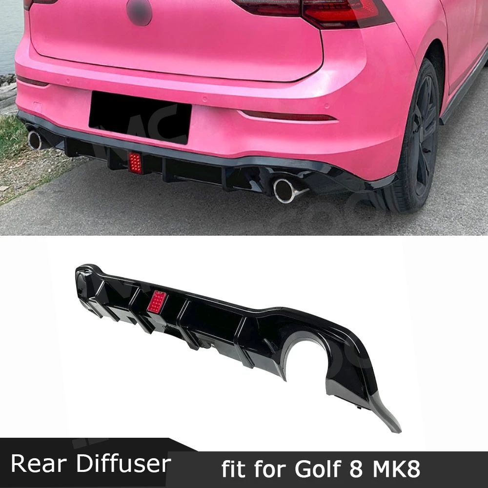 

Rear Bumper Lip Diffuser Spoiler ABS Gloss Black For Volkswagen Golf 8 MK8 Rline GTI2020-2023 Rear Diffuser Rear lip With Light