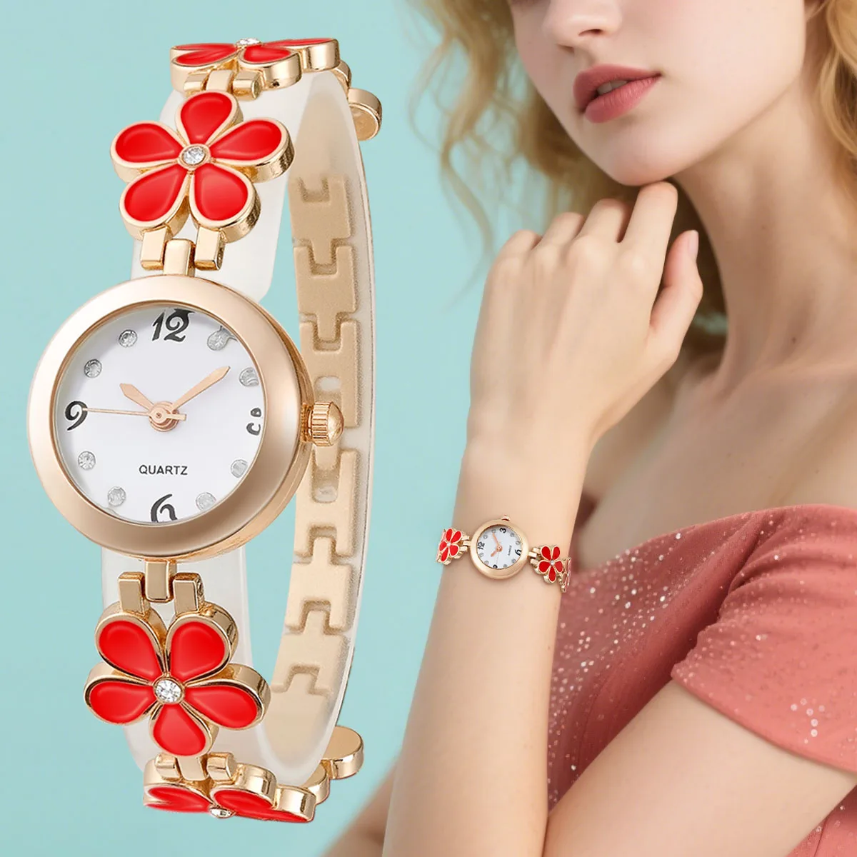 Ladies Quartz Watch Floral Design Elegant Timepiece for Women