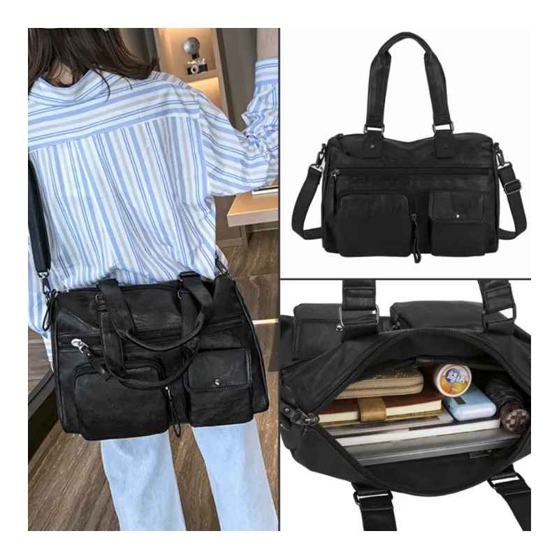 Korean version of the new shoulder PU bag men's shoulder messenger 15.6 large-capacity computer travel handbag