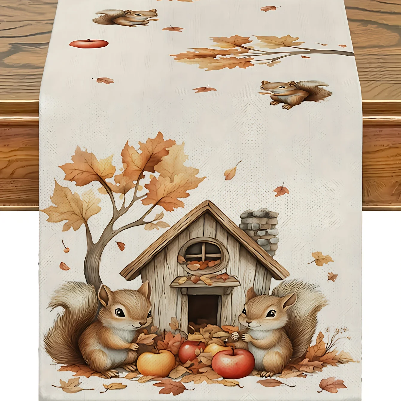 1 Modern Rectangular Autumn Squirrel Tablecloth Acorn Maple Leaf Apple Prints Home Kitchen Holiday Decor Seasonal Festive Dining