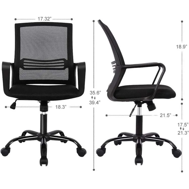 Bürostuhl, 21d x 18w x 35h in, schwarzer Gaming-Stuhl Büromöbel