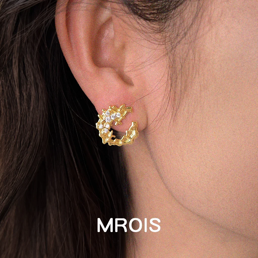 Original broken waffle zircon stud earrings niche design fashion commuter style earrings