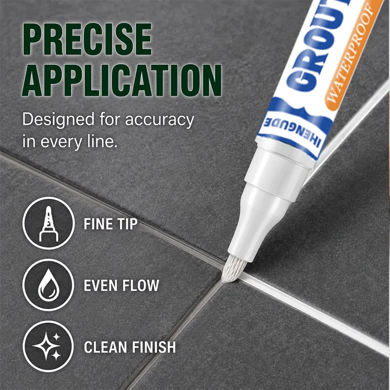 Tile Gap Touch Up Grout Pen Quick Precise Application Waterproof Anti Mould Grout Restorer for Kitchen Bathroom Floor Wall Tiles