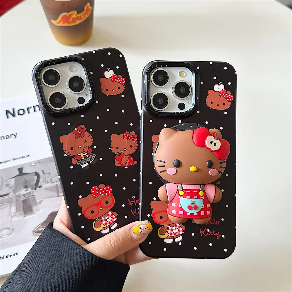 

New Polka dot black cute HelloKitty For Magsafe magnetic stand phone case for iPhone 16 15 14 13 17 Pro Max shockproof cover