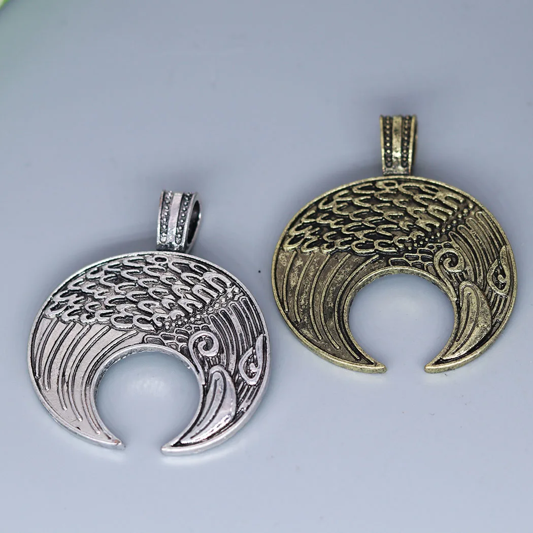 3Pcs/lot Raven Viking Lunula Stainless Steel Charm Pendant For DIY Necklace Keychain Amulet Handmade Jewelry Making Accessories