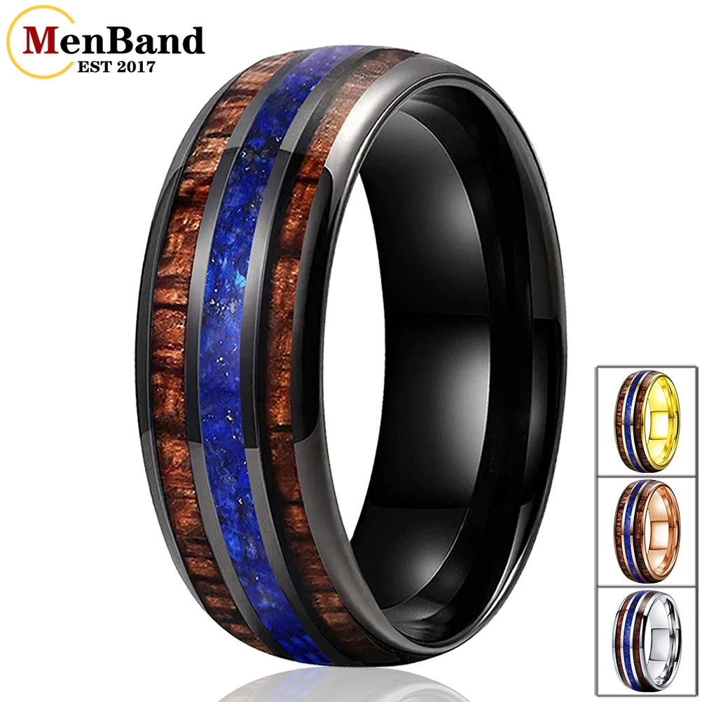 

MenBand Fashion Jewelry 8MM Men Women Tungsten Wedding Band Ring Wood And Crushed Lapis Lazuli Inlay Comfort Fit