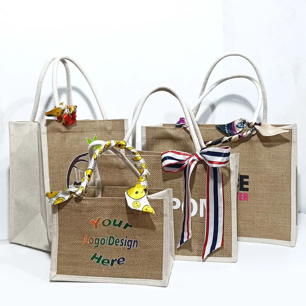 Custom Tote Bag Gifts For Women Wholesale Personalized Burlap Custom Name Logo Beach Wedding Jute Bag Shopping Handbag