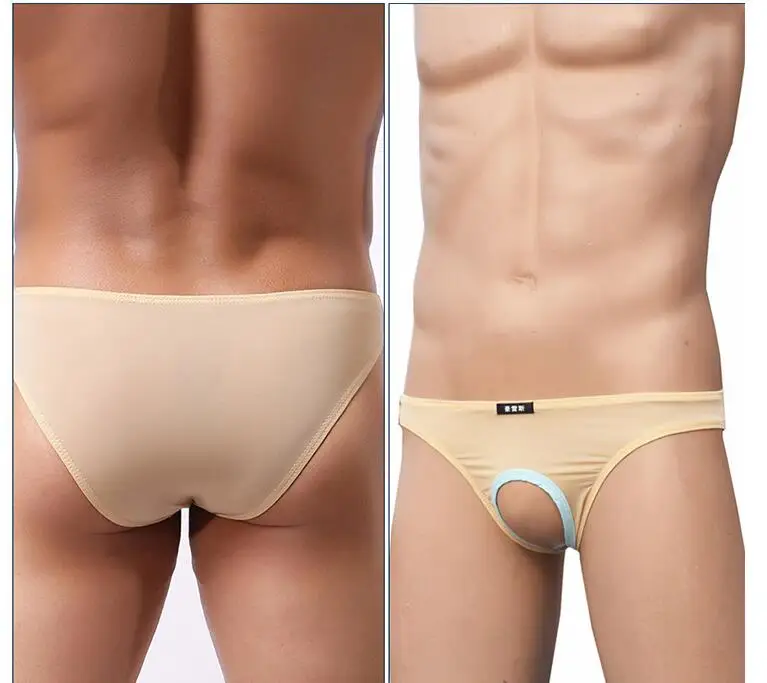 Calzoncillos eróticos sin entrepierna con agujero abierto para hombres y mujeres, ropa interior Sexy de seda, bragas sexuales, bolsa, lencería