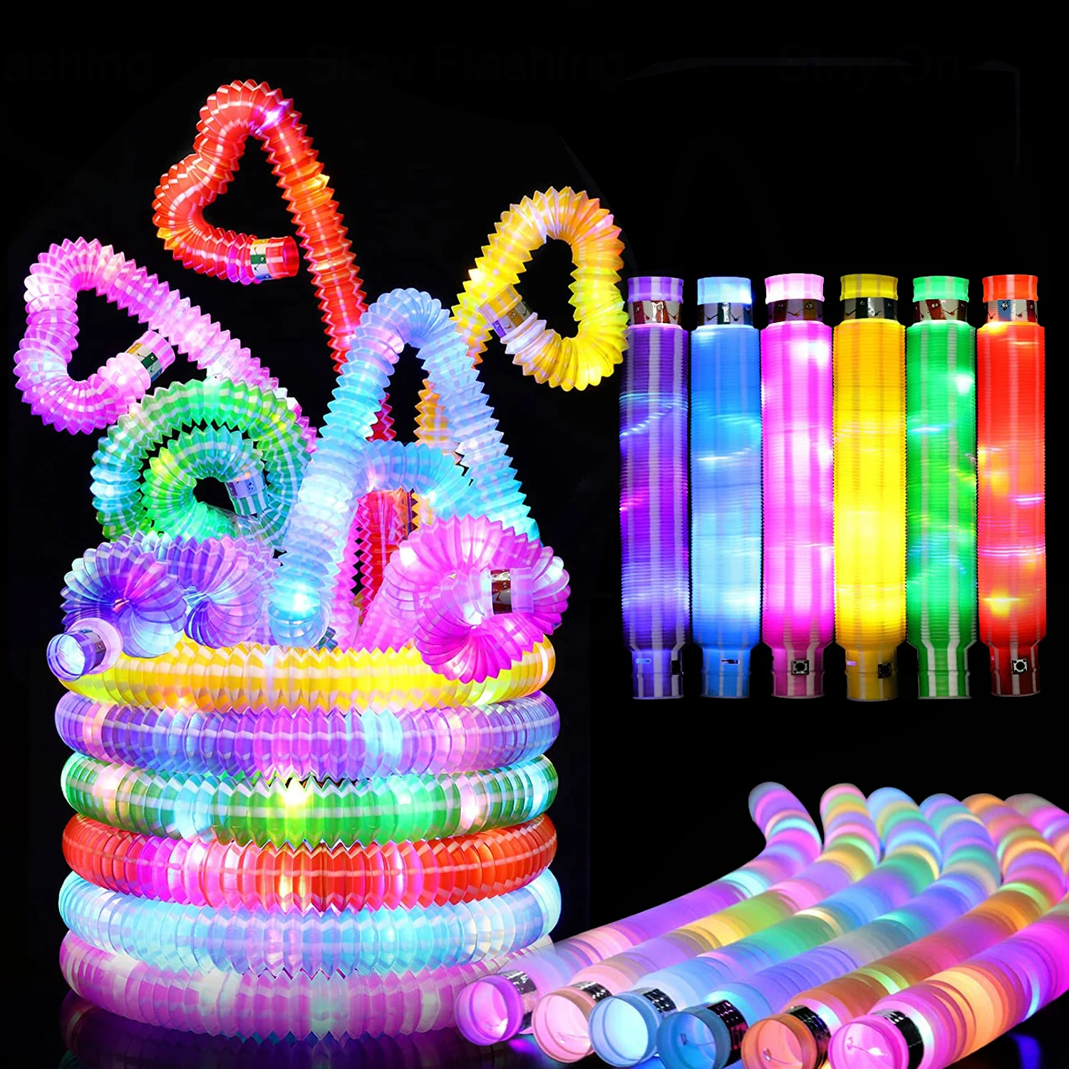 3/6/12/24 PCS LED Pop Fidget Tubes Light Up Sticks Glow in The Dark LED Tubes Party Supplies Birthday Party Favors Gifts