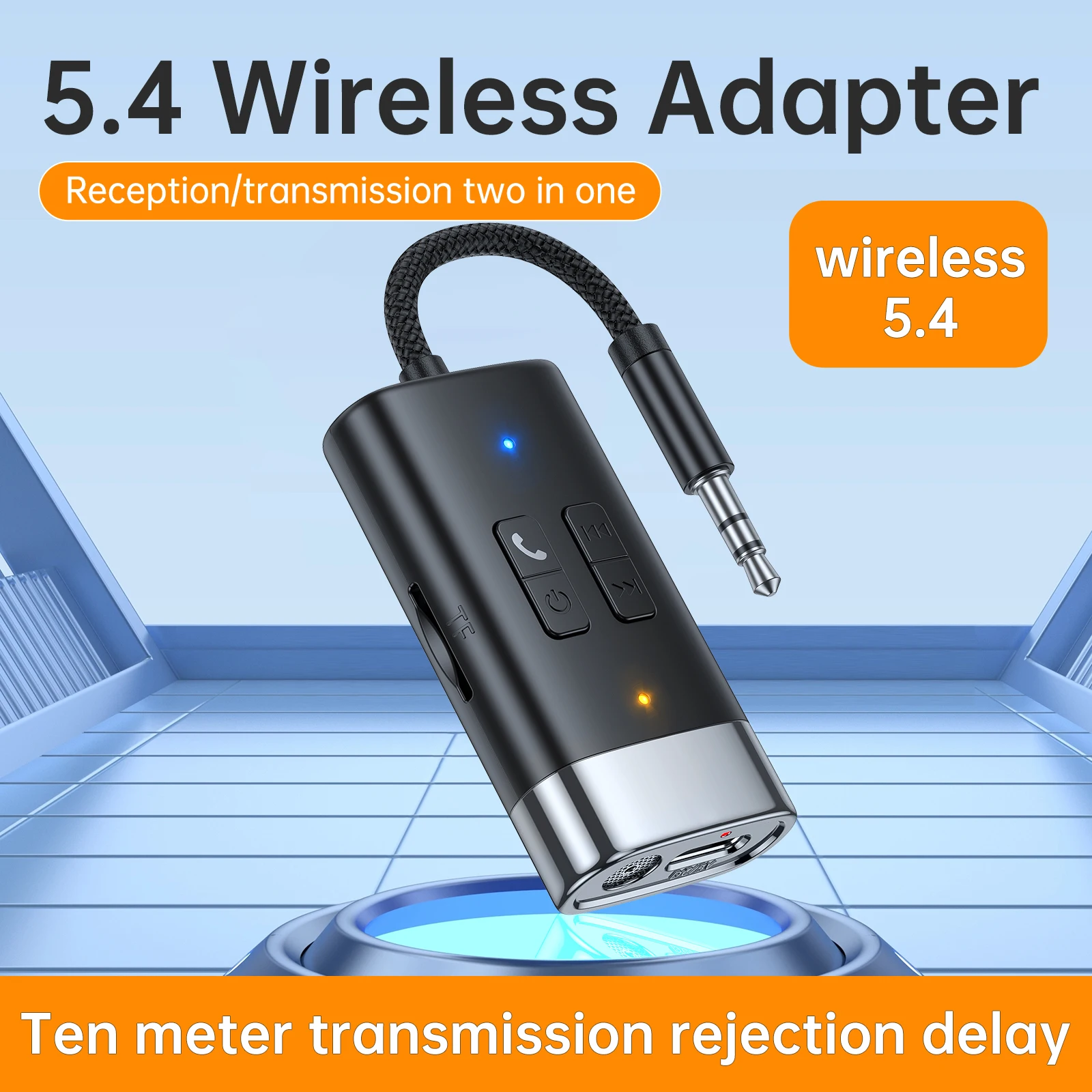 Aux Audio Adapter Bluetooth 5.4 Transmitter Receiver 2 IN 1 Support TF Card Wireless Adapter 3.5MM AUX For Car TV PC Speaker