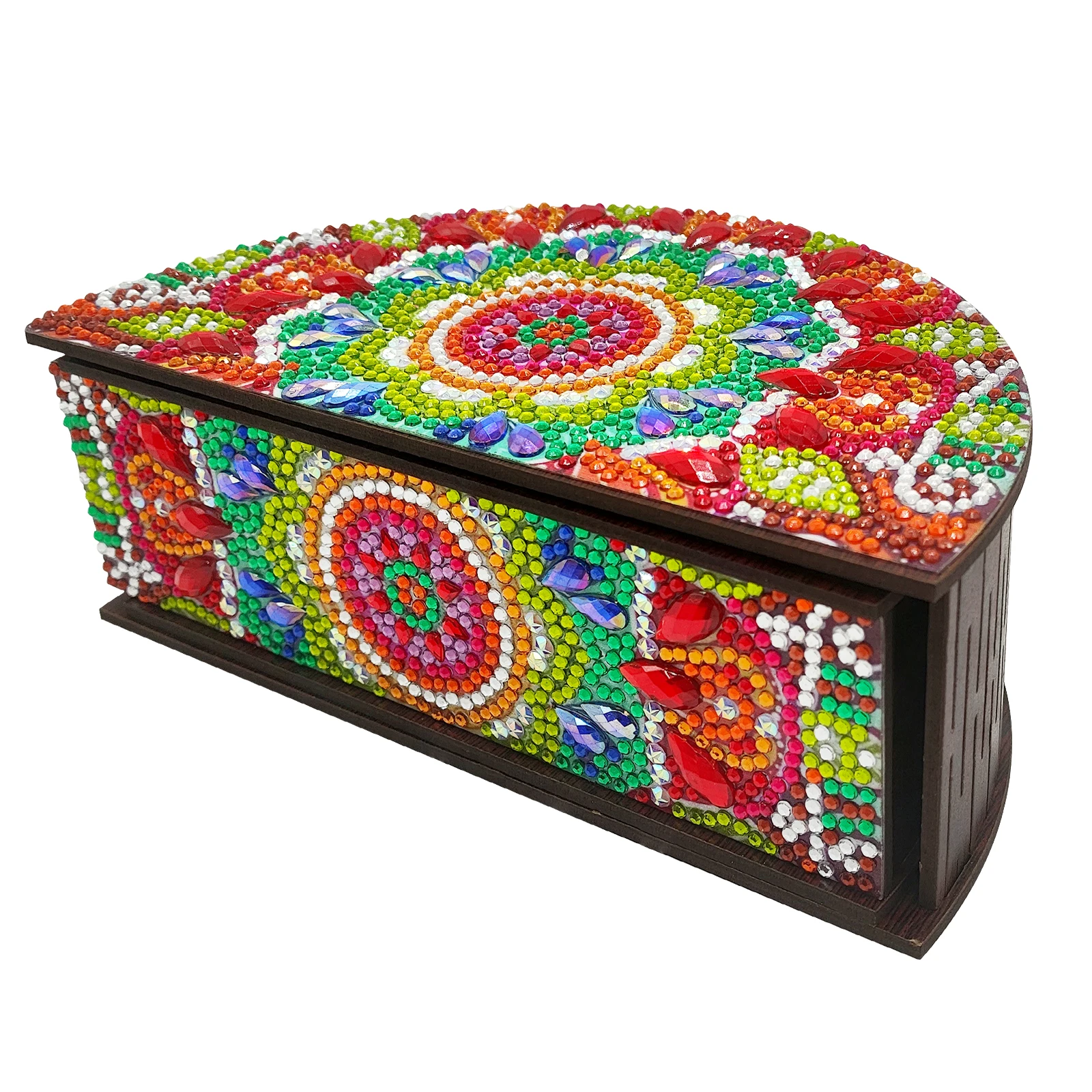 Creative DIY Diamond Painting 2024 New Collection Wooden Box Semicircular Mandala Storage Large Capacity Box Jewelry Case