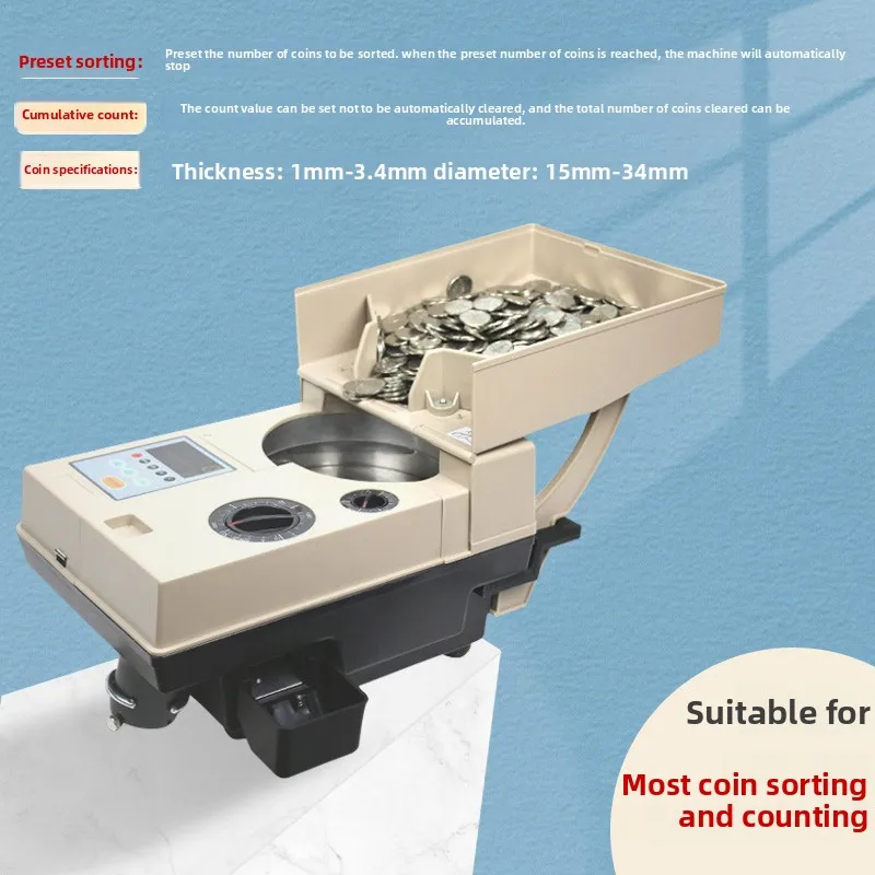 YT-518 Multi-Country Coin Sorter Counter, Digital Coin Counting Machine for Gaming & Bank Use