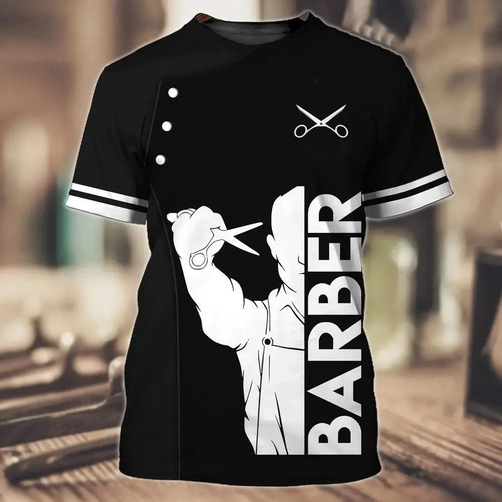 2024 New Barber Shop Men\'s T Shirt Tops 3d Print Tees Summer Short Sleeve Pullover Male Fashion Casual Streetear Tees Blouse