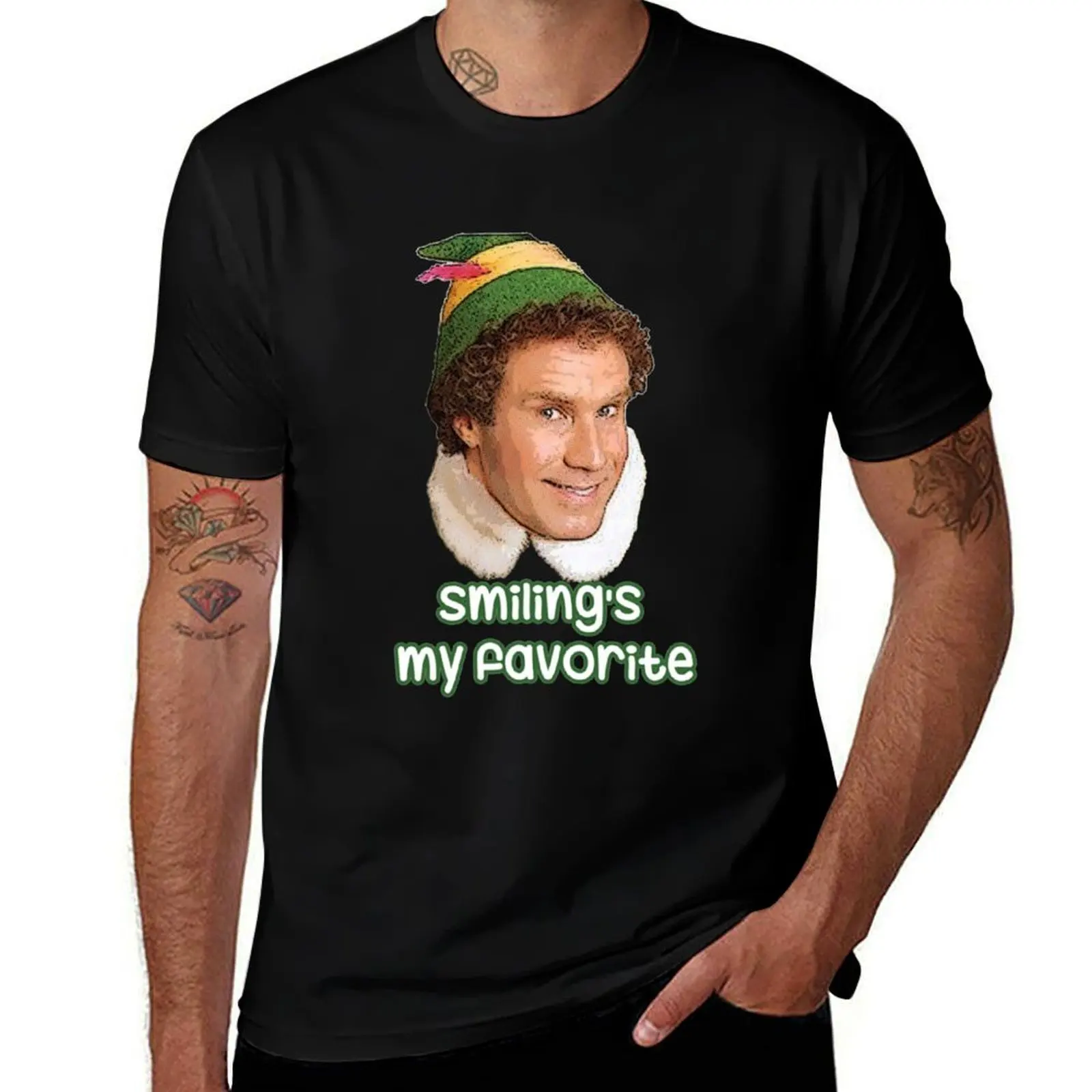 18 Smiling's my favorite Buddy The Elf Movie Will Ferrell T-Shirt Large Size Short Sleeve T-Shirt