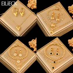 EILIECK 316L Stainless Steel Roman Zircon Heart Necklace Bracelet Earrings Set For Women Trendy Waterproof Jewelry Holiday Gift