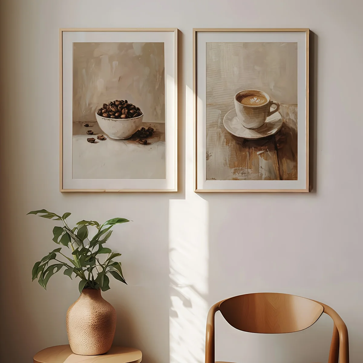 2pcs/set Coffee Cups and Coffee Beans Kitchen Canvas Printing Retro Country Cottage Wall Art Posters for Modern Cafe Home Decor