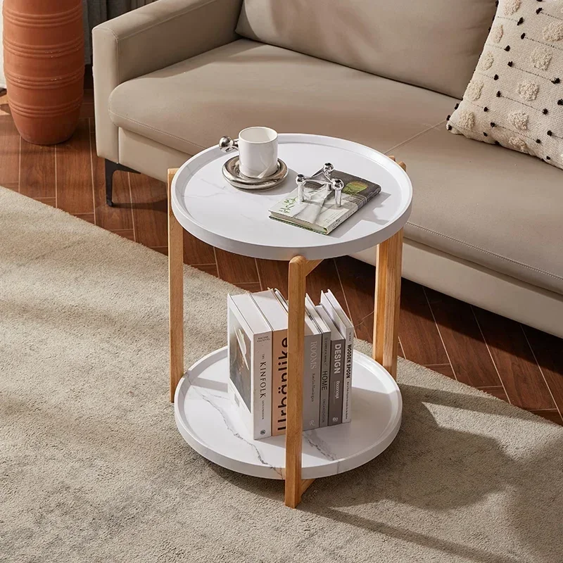 Mesa de té de almacenamiento pequeña nórdica, mesa de centro redonda extraíble práctica de doble capa, decoración de gran capacidad para sala de estar