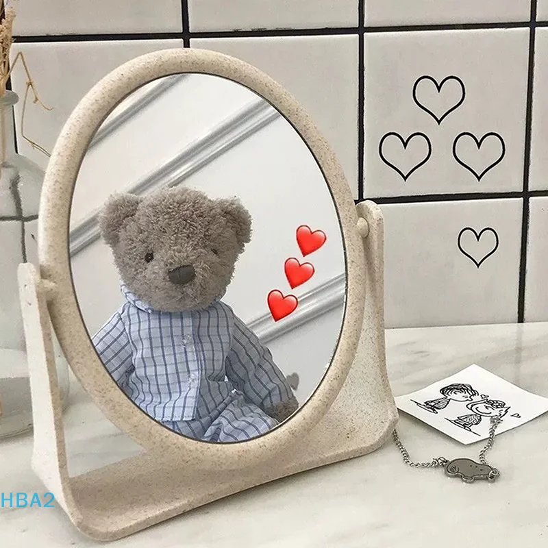 Espelho de maquiagem dobrável para mesa, espelho giratório de 360 graus, dupla face, portátil, com suporte, quadrado, redondo, para casa