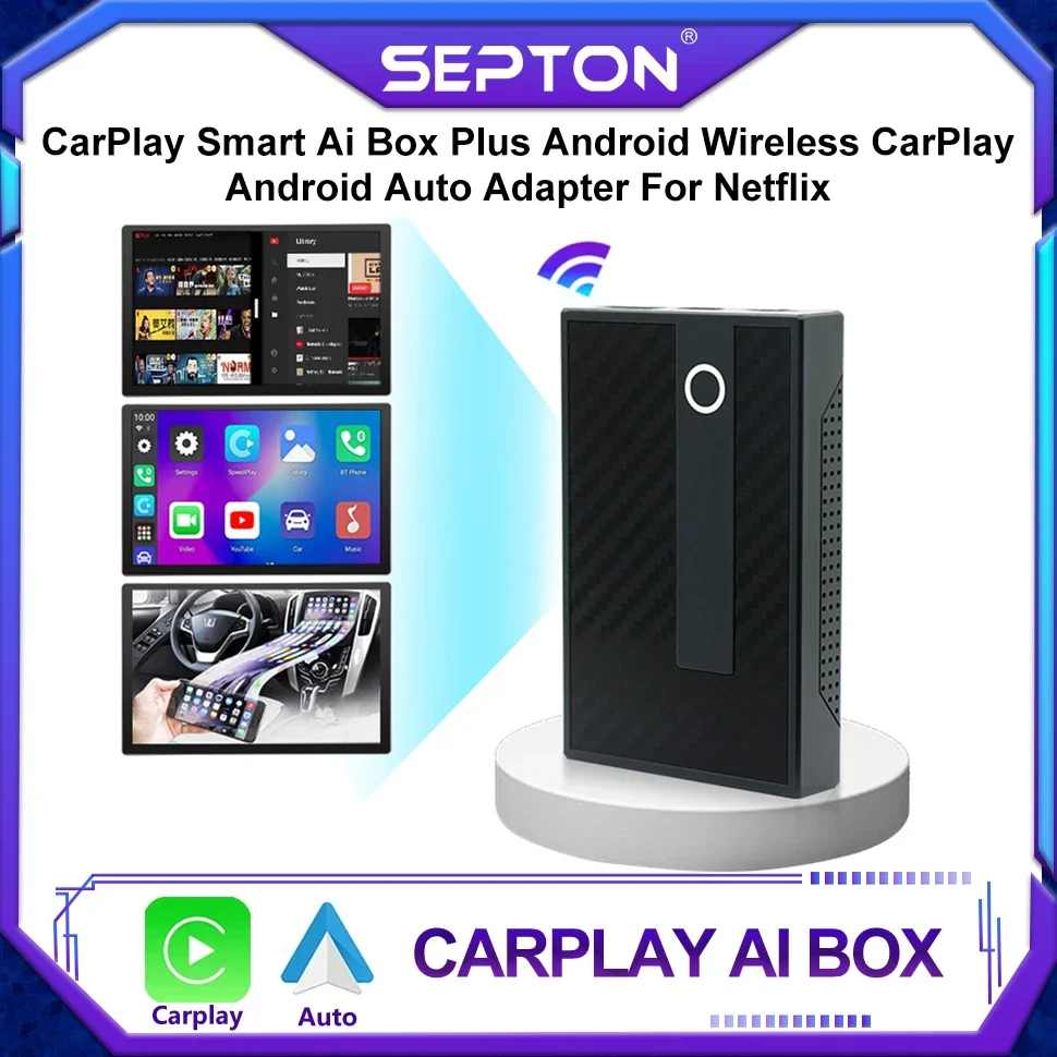 SPTON cableado a inalámbrico Carplay Ai Box inalámbrico CarPlay Android Auto adaptador accesorios de coche compatible con Netflix YouTube