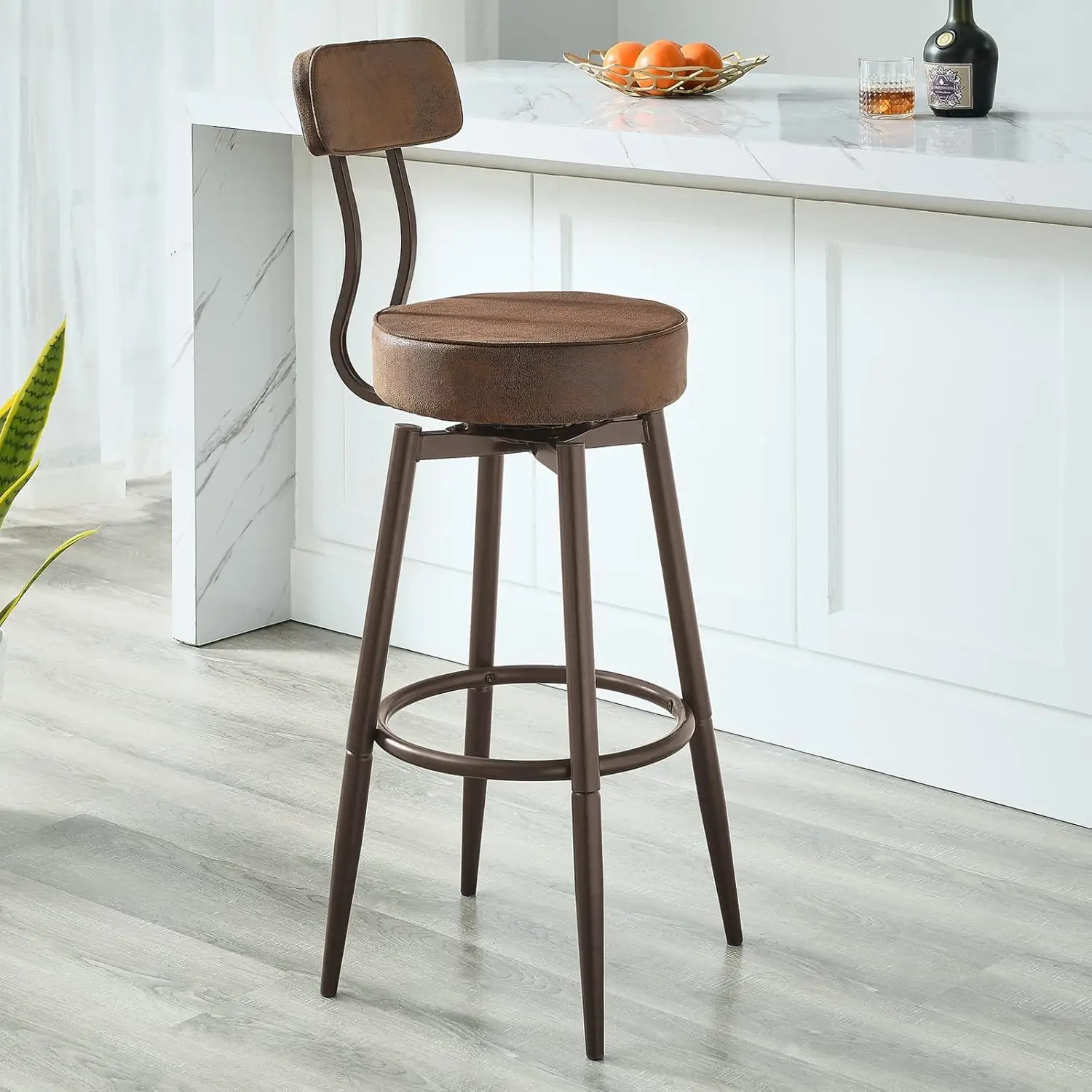 

Industrial Bar Stool with Back for Counter Kitchen, Mid Century Swivel Barstool Brown Bar Chairs 24 or 29 Inch/1Piece