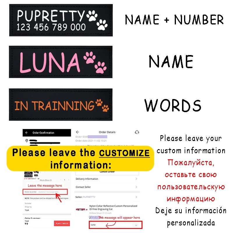 2 PCS Personalized Dog Name Tag 6 Colors Pet Harness Custom Labels Removed Stickers ID Dog Chest Strap Vest Collar Tag