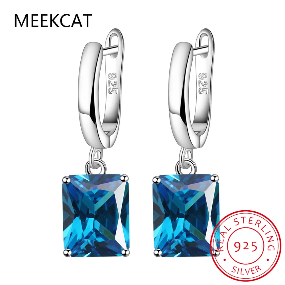 Oval Genuine Natural Blue Topaz 925 Sterling Silver Drop Earrings for Women Fashion Statement Gemstone Jewelry view 4