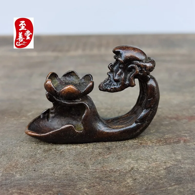 Antique Collection: Old Patina Alloy Bronze Living Room Decorative Ornament - Daruma Patriarch Backflow Incense Burner3x1x3CM