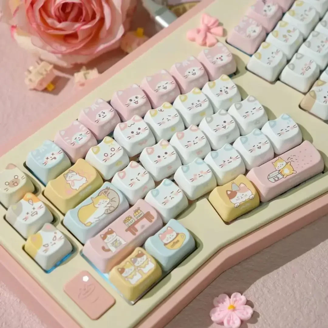 Cat keycap MAO Kawaii Cute keycaps Expression PBT For Diy Mechanical Keyboard Side Engraved Cute Cat Keycap Alice/Ansi Layout