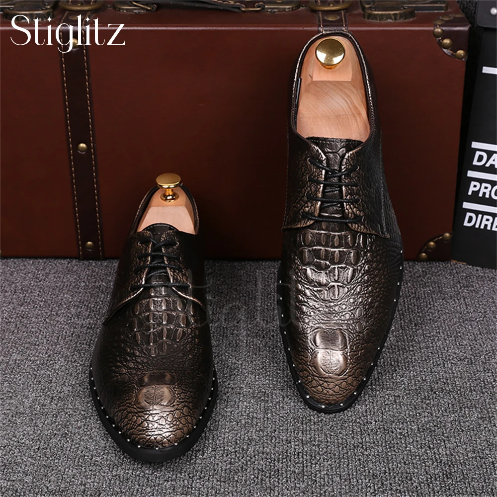 Scarpe Oxford in finta pelle di coccodrillo rosso nero scarpe Oxford fatte a mano stile Designer eleganti scarpe eleganti stringate da uomo per il matrimonio