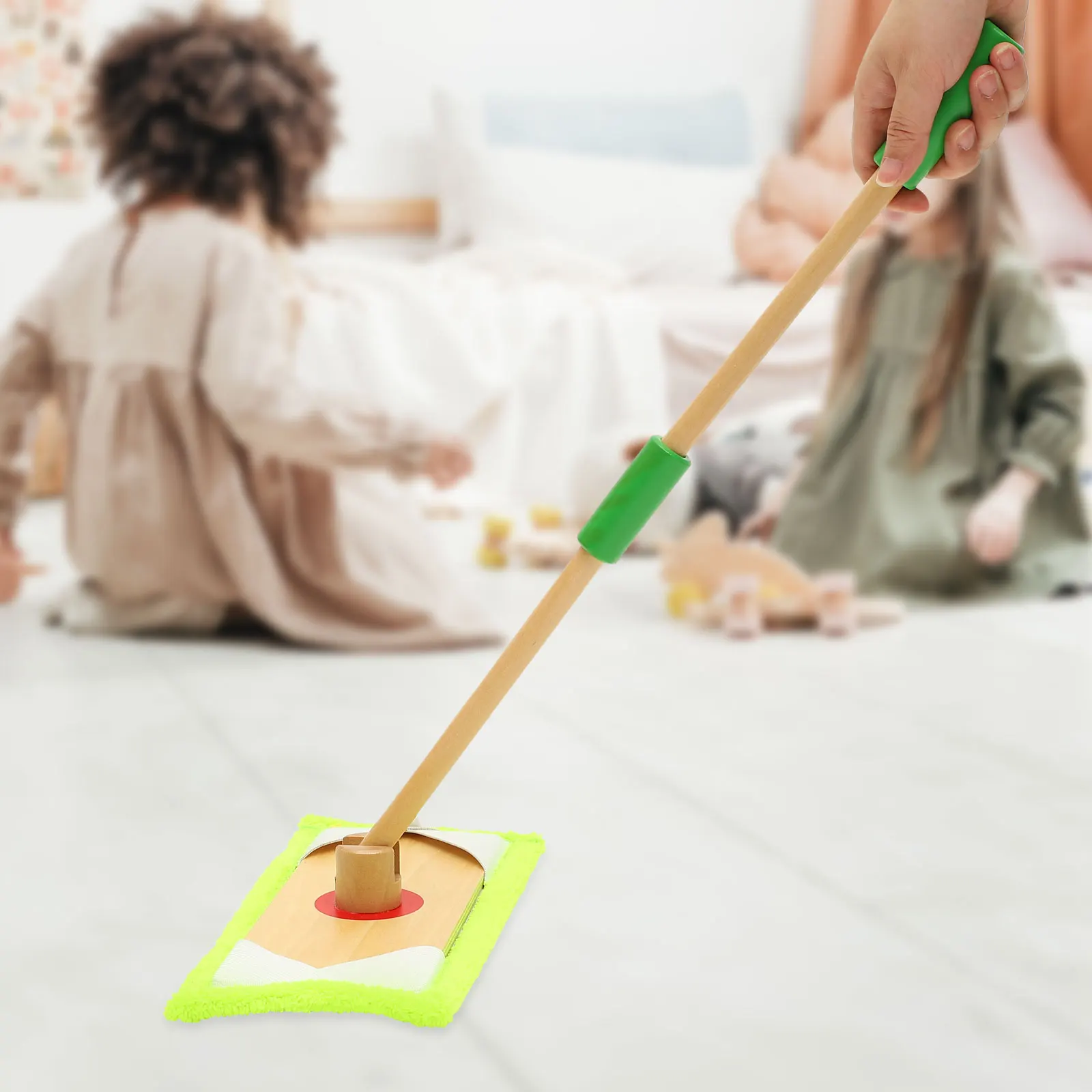 1 Set staccabile per bambini Mop Piccolo strumento di pulizia in legno Set da gioco per bambini Pulizia educativa Mop per la polvere simulato per bambini