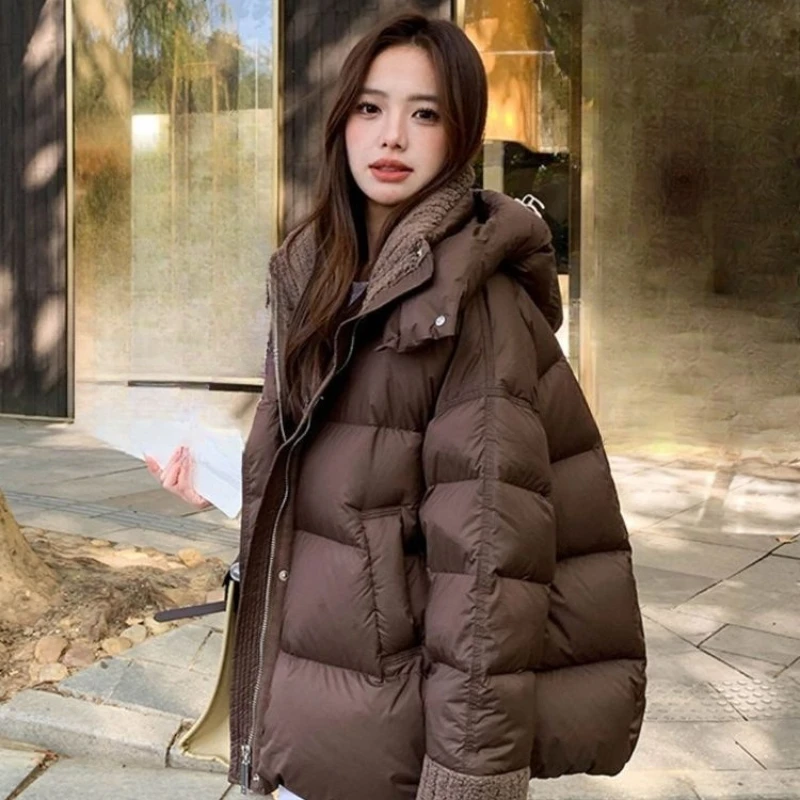 

Anti-season Maillard Down Cotton-padded Clothes for Women's Winter New Loose Lamb Wool Collar Cotton-padded Thickened Coat