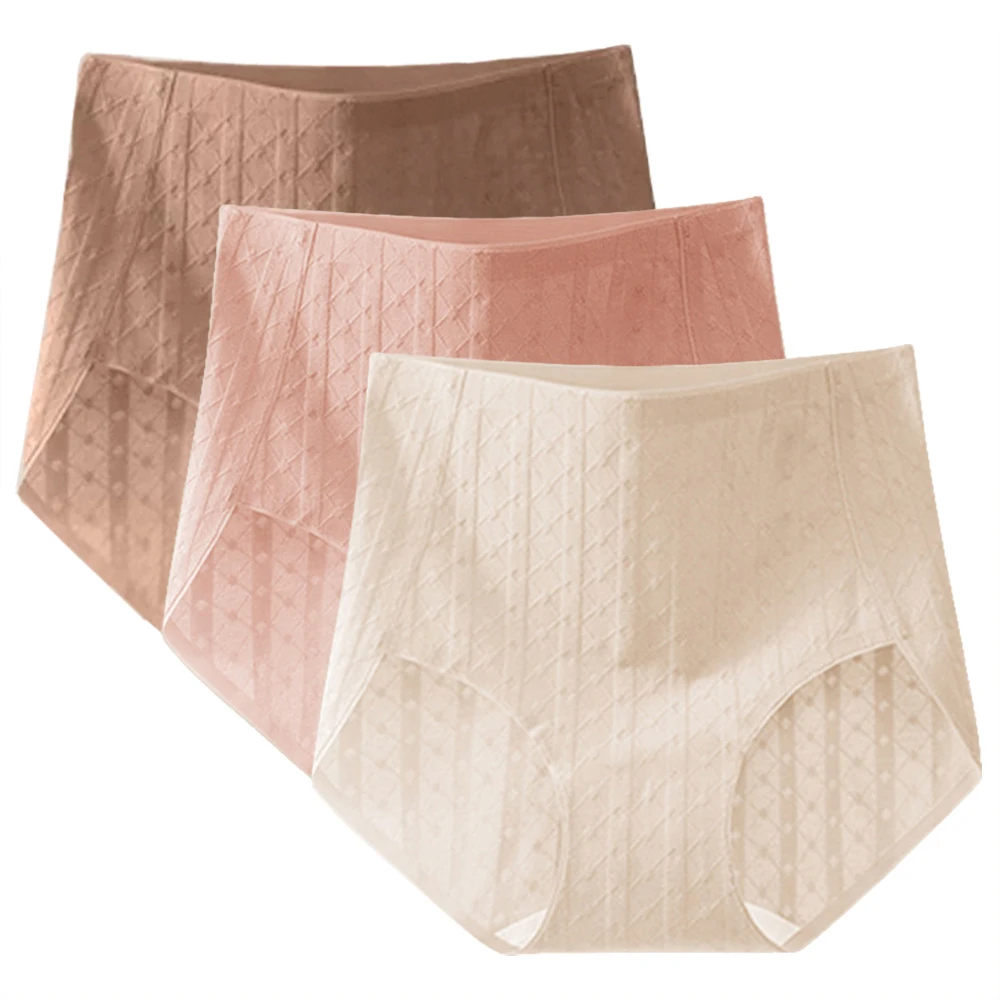 3Pcs/set Women's Seamless High Waist Cotton Panties - Tummy Control Antibacterial Hip Hugger Underwe