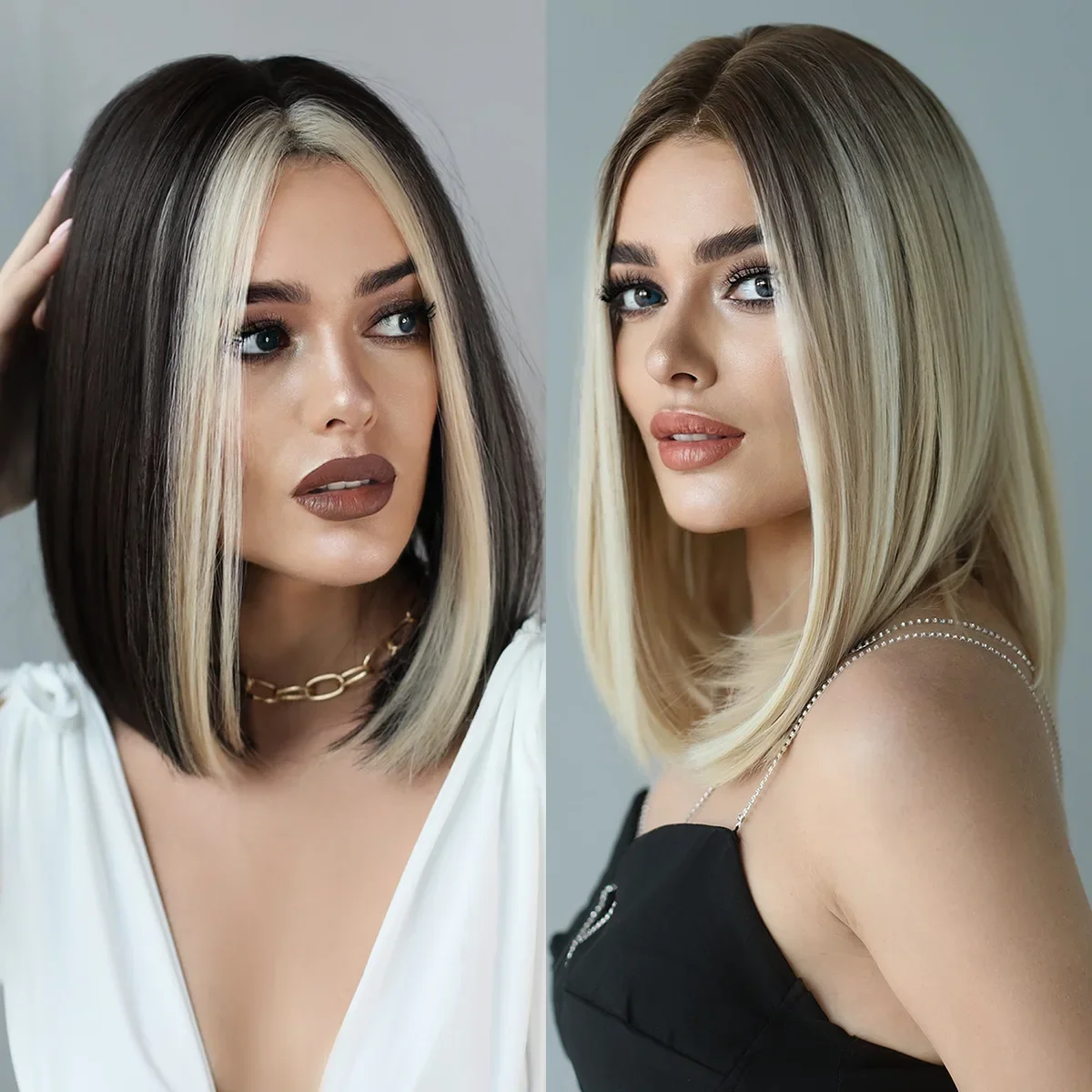 15 "Bob Highlight honig blond braun gefärbt gerade für Frauen Cosplay Haar Perücken