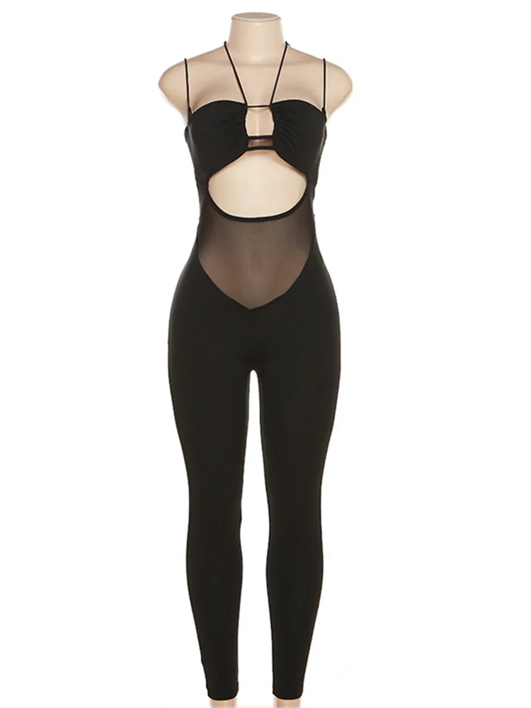 Simenual-macacão sexy de uma peça para mulher, macacão magro com ponto de malha e colar halter, estilo body slim, 2020
