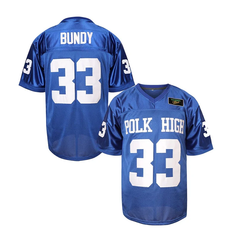 POLK HIGH #33 BUNDY Football Jersey Mens Outdoor American Clothing Soccer Tops Married With Children TV Sewing Jerseys Blue