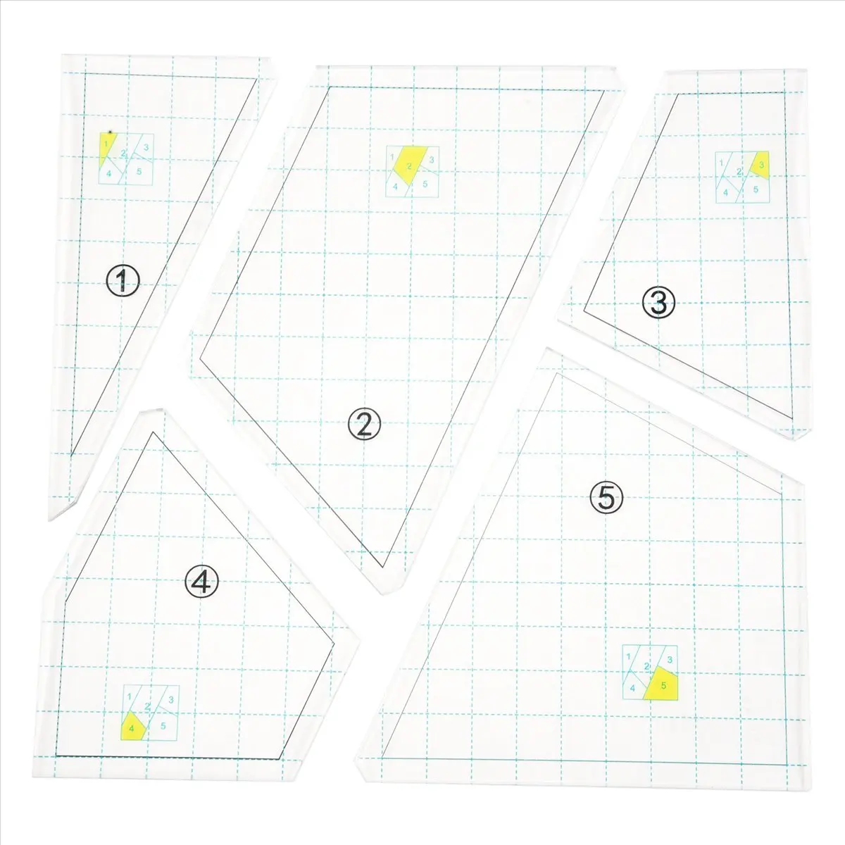 AT16 5 Pieces Quilting Template Set Sewing Machine Ruler DIY Hand Patchwork Quilting Ruler Quilt Templates Square Templates
