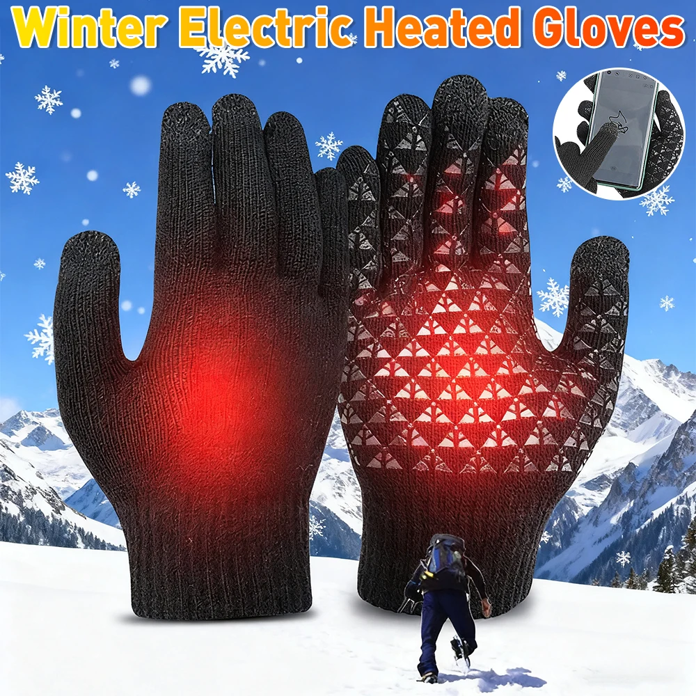 Gants chauffants électriques d'hiver gants tricotés à doigt complet écran tactile gants chauffants USB chauffe-mains pour le ski en plein air Camping