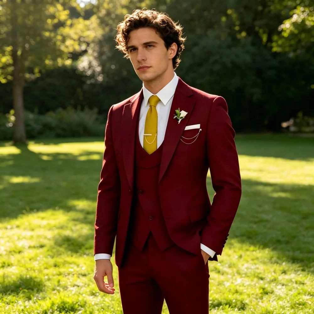 

Men's Pink Vertical Striped Three-Piece Suit - Double-Button Jacket + Vest + Pants Suitable for Weddings Business Casual